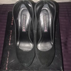 Suede heels worn but comes with box